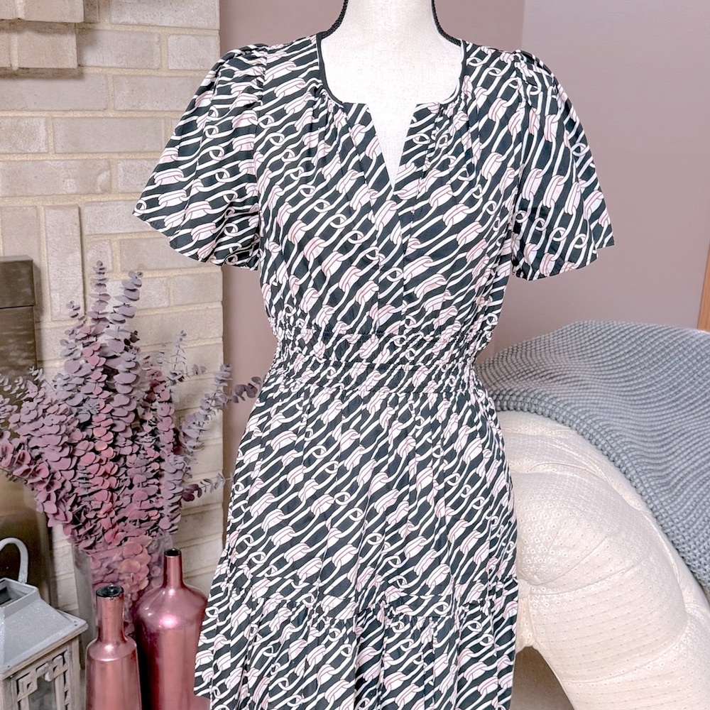 ANTHROPOLOGIE Somerset Mini Dress - Black & White Chain Print